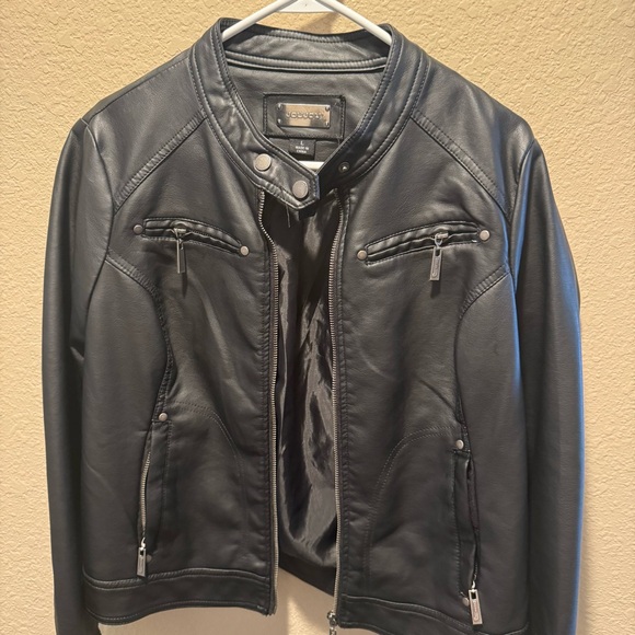 Faux-Leather Black Moto Jacket Size Large - Picture 4 of 9